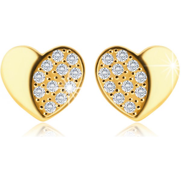 Šperky eshop zlaté náušnice symetrické srdce s lesklou a zirkónovou  polovicou GG225.38 od 78 € - Heureka.sk