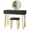 Vicco Vanity table Mirabell, 100 cm with LED mirror and stool, Marble/Čierna