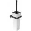 Černá WC štětka, vysoká biela keramická nádoba, čer