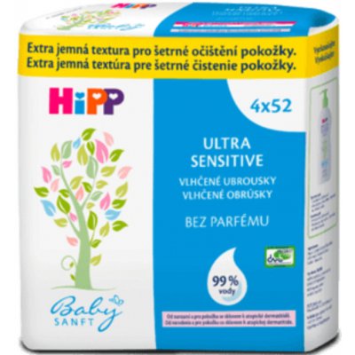 HiPP Babysanft Ultra Sensitive čistiace vlhčené obrúsky bez parfumu 4 x 52 kusov