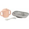 Jedálenská súprava s hrnčekom a lyžičkou Silicone learning set Beaba pre bábätká učiť sa samostatnosti od 8 mes ružová