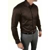 Pánska košeľa ESPADA hnedá SLIM FIT hladká s elastanom dlhý rukáv XXL-45