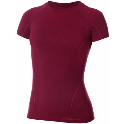Brubeck Active Wool Womens T-Shirt SS11700 Plum - dámské triko krátký rukáv L