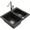 Mexen Carlos, 1,5-komorový granitový drez 582x475x177 mm a drezová batéria Flora, čierna-zlatá metalíza, 6518-75-670401-00