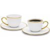 Bella Fiore Porcelánové šálky s podšálkami 2+2 – biela kávová súprava so zlatým okrajom 280 ml na elegantné servírovanie kávy vo dvojici