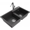 MEXEN/S MEXEN/S - Tomas granitový drez 2-bowl vrátane batérie Flora, čierna kropenatá 6516-76-670401-08