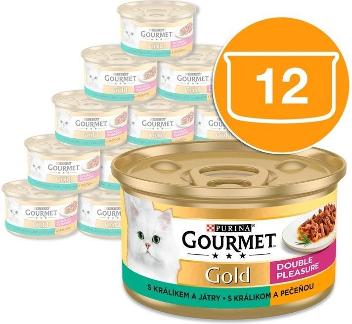 Gourmet GOLD grilované a dusené kúsky mäsa s králikom a pečeňou 12 x 85 g