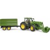 Bruder 3155 traktor John Deere 7R 350 s čelním nakladačem a tandemovým přepravním přívěsem