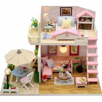 FunPlay 6996 DIY Drevený domček pre bábiky s príslušenstvom, 2 poschodia, 12.5x19.5x15cm