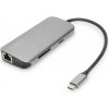 Digitus 8portová dokovací stanice USB-C, 2xUSB3.0, 1xRJ45, 2xHDMI, 1xPD, 1xMicro SD, 1xSD, šedá DA-70884