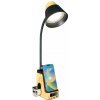 IMMAX LED stolní lampička IDEAL/ Qi nabíjení/ CCT/ 8W/ 800lm/ budík s hodinami/ světlé dřevo/černá 09000L
