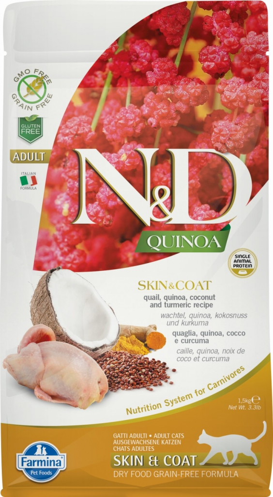 N&D GF Quinoa CAT Skin&Coat Quail & Coconut 1,5 kg
