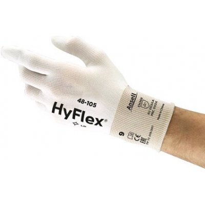 Povrstvené rukavice ANSELL HYFLEX 48-105, biele, vel. 9