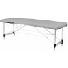 Skladací masážny stôl, hliník, 2-dielny, sivý, komfortný