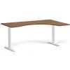 Ergonomický výškovo nastaviteľný stôl, 180x120 cm, 2 motory, L/P, biela podnož, orech