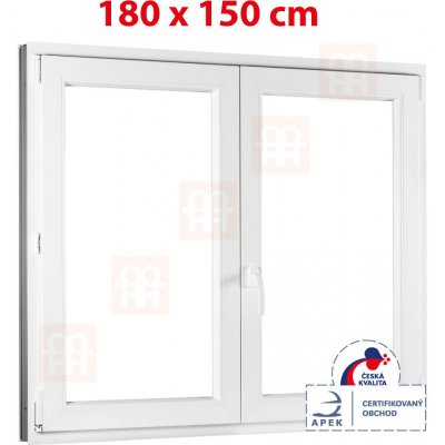 OKNA-HNED.SK Plastové okno 180 x 150 cm (1800 x 1500 mm) biele dvojkrídlové bez stĺpika (štulp) pravé