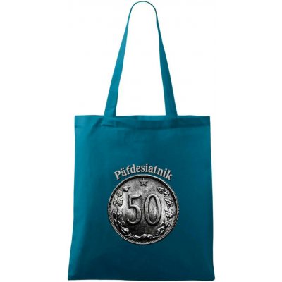 Päťdesiatnik Československý 1963 1978 Taška bavlnená 42 x 38 cm Petrolejová