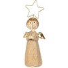Vianočná figúrka anjelik s detskou tvárou držiacou hviezdu s LED osvetlením hnedý