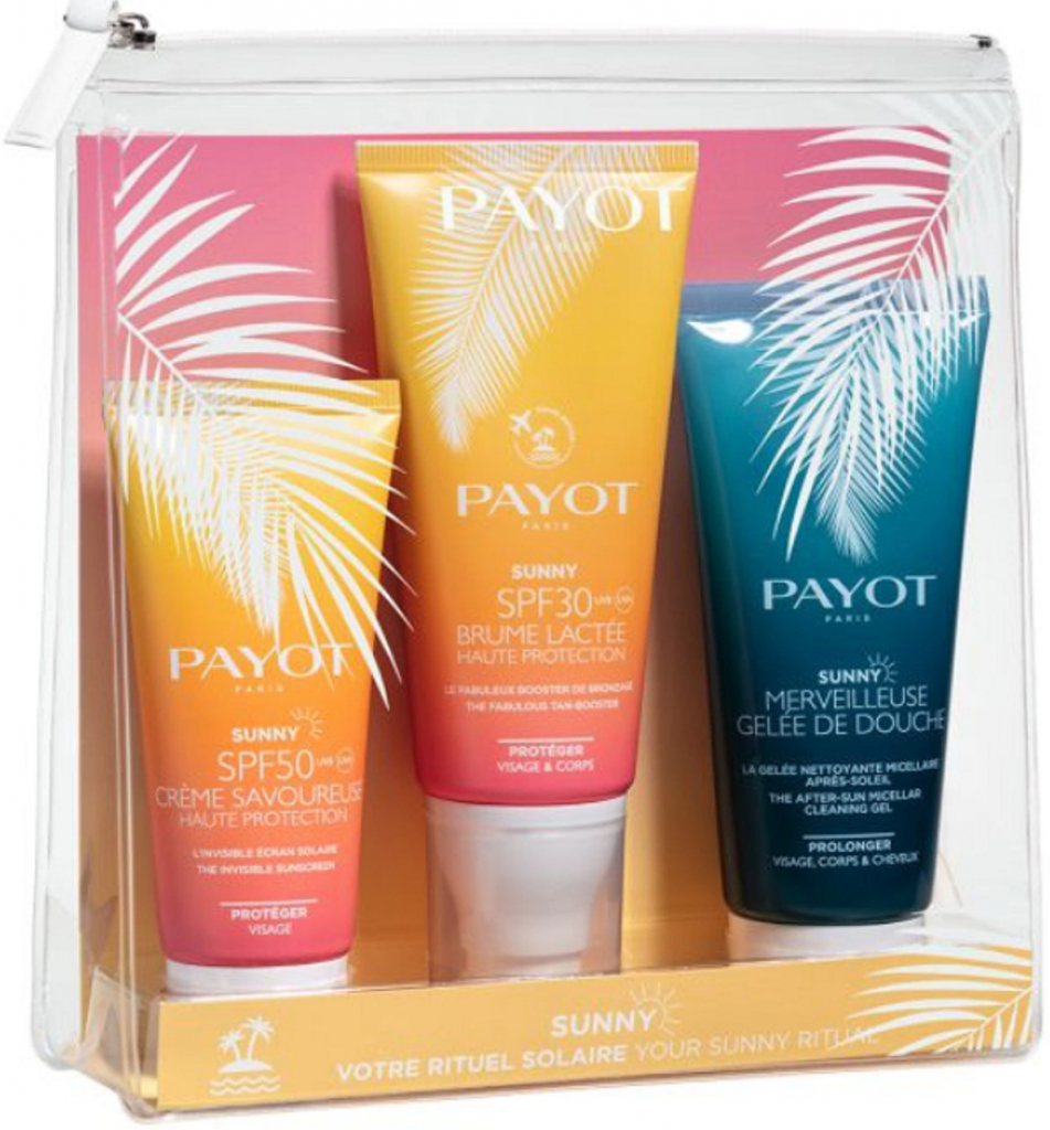 Payot Sunny Week-End ochranný krém SPF50 na tvár a telo 50 ml + ochranné mlieko SPF30 na tvár a telo 100 ml + sprchový gél po opaľovaní 100 ml, kozmetická sada