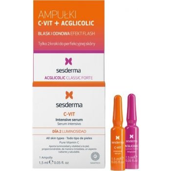 Sesderma C-Vit + Aglicolic Classic Forte protivráskové a hydratačné sérum s AHA 1,5 ml + C-Vit rozjasňujúce a obnovujúce sérum s vitamínom C 1,5 ml darčeková sada