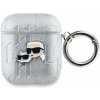 Pouzdro na sluchátka Karl Lagerfeld PU Embossed Karl and Choupette Heads Pouzdro pro AirPods 1/2 Silver (KLA2PGKCPS)