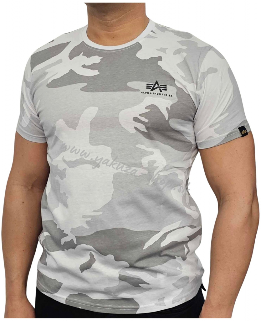 Alpha Industries Basic T Small logo Camo tričko pánske white camo šedý maskáč