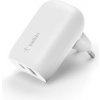 Belkin Duální nástěnná nabíječka Power Delivery PPS - 25W USB-C & 12W USB-A, bílá WCB007vfWH