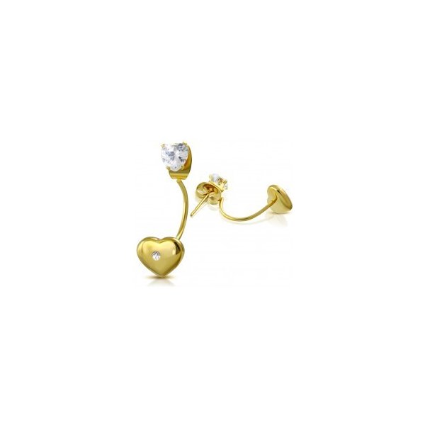 Šperky eshop Oceľové náušnice zlatej číre srdiečko a srdce so zirkónom na  brzdítku S22.25 od 11,34 € - Heureka.sk