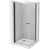 Mexen Pretoria Duo, sprchovací kút s 2-krídlovými dverami 70 (dvere) x 70 (dvere) cm, 6mm číre sklo, čierny profil + slim sprchová vanička 5cm biela s čiernym sifónom, 852-070-070-70-02-4010B