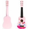 ECOTOYS Detská drevená gitara 6 kovových strún 12 pražcov ružová