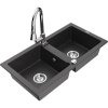 Mexen Mario, 2-komorový granitový drez 820x436x161 mm a drezová batéria Elia, čierna škvrnitá, 6504-76-670101-00