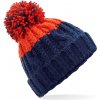 Beechfield Dvojfarebná pletená čiapka s brmbolcom - Tmavomodrá / červená