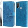 Peňaženkové kožené puzdro 7-petal Flowers na Motorola Moto E20 / E30 / E40 - Modrá