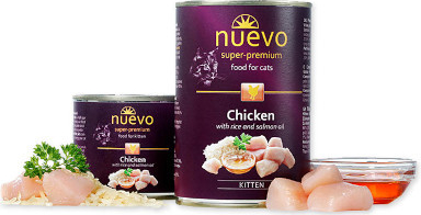 NUEVO Cat Kitten Chicken with rice and salmon oil 200 g