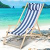 Jiubiaz Deck Chair Beach Lounger Relaxing Lounger Self-Assembly Drevené plážové kreslo Skladacie modré biele s madlami