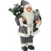 Stojaci sivý Santa Claus 60 cm – vianočná figúrka s vrecúškom darčekov