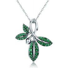 Olivie Strieborný náhrdelník zelený list 6076