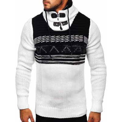 Bolf hrubý pánsky sveter zo stojačikom 2020 biely