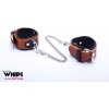 WHIPS Leather Handcuffs for Her Cognac, hnedé putá na zápästia s čiernym polstrovaním