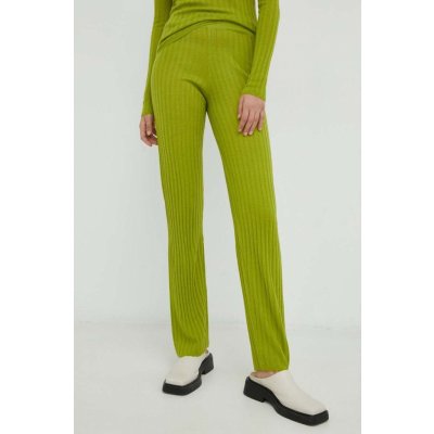 Vlnené nohavice Résumé dámske zelená rovné vysoký pás