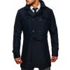 Bolf Tmavomodrý pánsky dvojradový kabát typu trenčkot s vysokým golierom a opaskom 0001