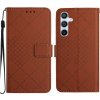 Peňaženkové kožené puzdro Rhombic Grid Texture na Galaxy A15 4G/ 5G - Hnedá