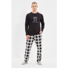 Trendyol Patterned pánské pyžamo dlouhé černé