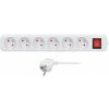 Solight prodlužovací přívod 5m, 6 zásuvek, vypínač, 16A/3680W, PVC, bílý PP73X