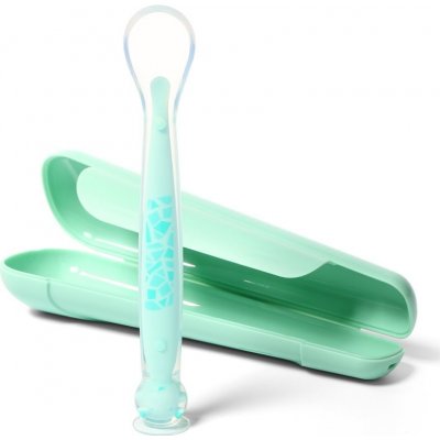 BabyOno Be Active Suction Baby Spoon lyžička + obal Green 6 m+ 1 ks