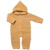Baby Nellys Pletený overálok s kapucňou a gombíkmi Hand Made medový žihaný