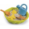 Pieskovisko mušľa s formičkami Mini Sand Pit Smoby s krhličkou a lopatka s hrabličkami 35 cm pre malé priestory od 18 mes