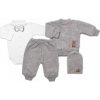 Baby Nellys 5-dielna pletená sada Boy body nohavice sveter čiapka motýlik šedá