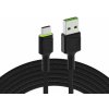 Green Cell kabel GC Ray USB - USB-C 200cm, zelené LED podsvícení, rychlé nabíjení Ultra Charge, QC 3.0
