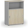 Kombinovaná kancelárska skriňa so zásuvnými dverami PRIMO GRAY, 800 x 420 x 1087 mm, sivá/dub prírodný